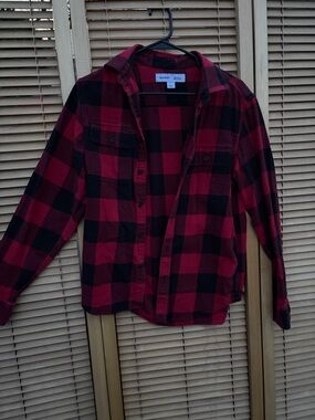 Old Navy Red and Black Plaid Button-Down Shirt - Kids